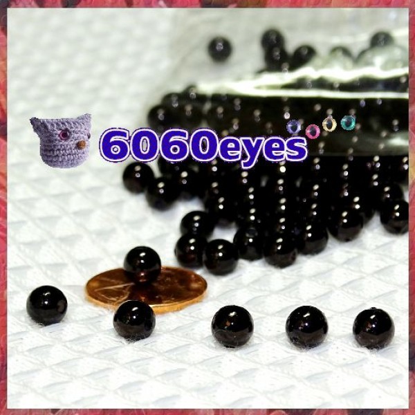 60 Pairs 6mm BLACK bead eyes, Plastic eyes, Craft eyes, Animal Eyes, Round  eyes, sew on