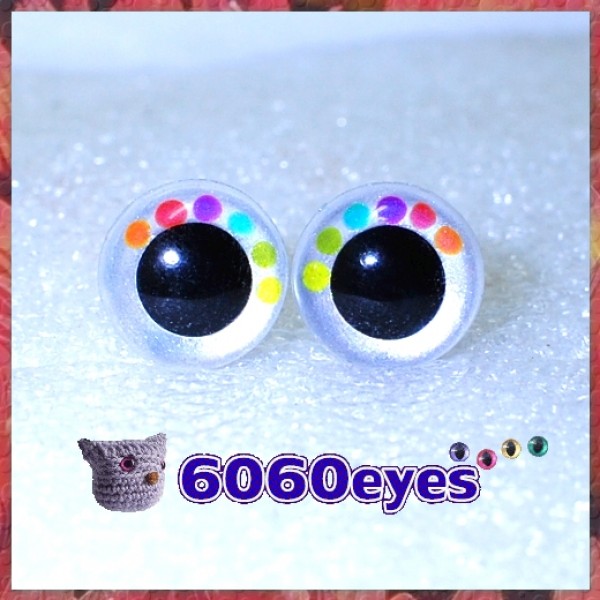 1 Pair White Pearl Rainbow Dazzled Hand Painted Safety Eyes